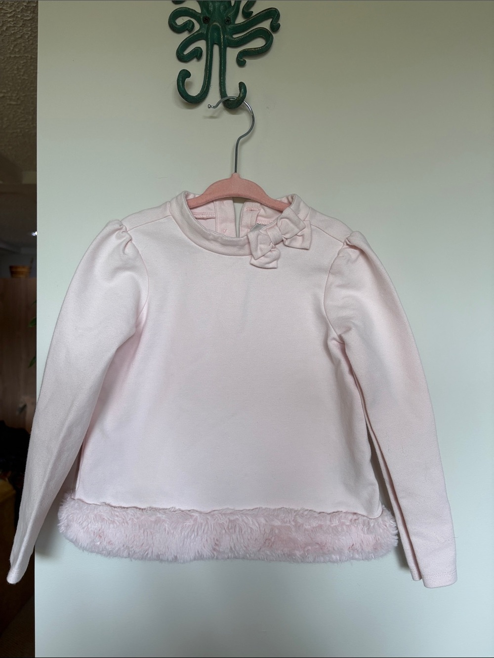 Janie and Jack Girls Pink Faux Fur Trim Bow Top 5T